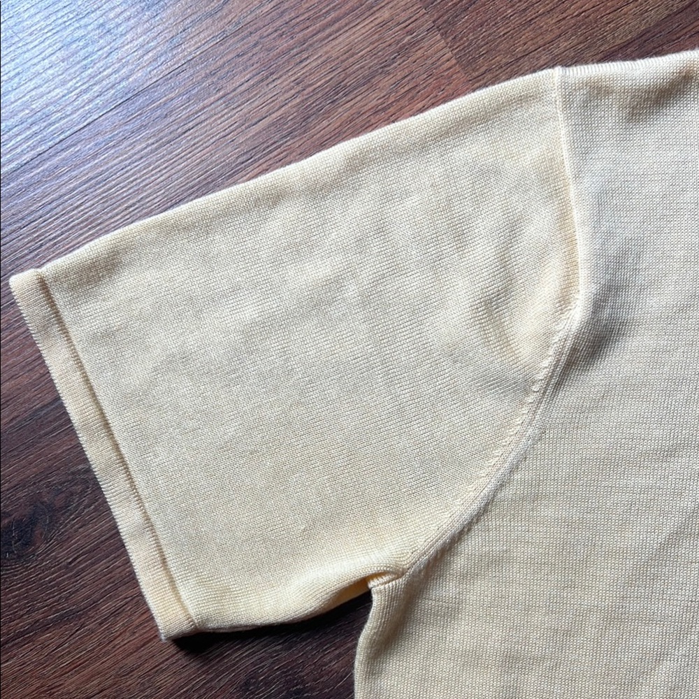 Sag Harbor Butter Yellow Short Sleeve Tee - Crochet Floral Neckline - Picture 5 of 11